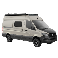 Image of a tan Mercedes Camper Van.
